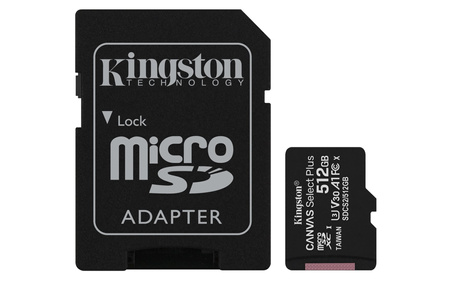 Karta pamięci z adapterem Kingston Canvas Select Plus SDCS2/512GB (512GB; Class 10, Class U1, V10; + adapter)