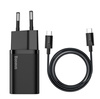 BASEUS ŁADOWARKA SIECIOWA Z KABLEM USB-C DO USB-C TZCCSUP-L01 SUPER SI 1C 25W CZARNA